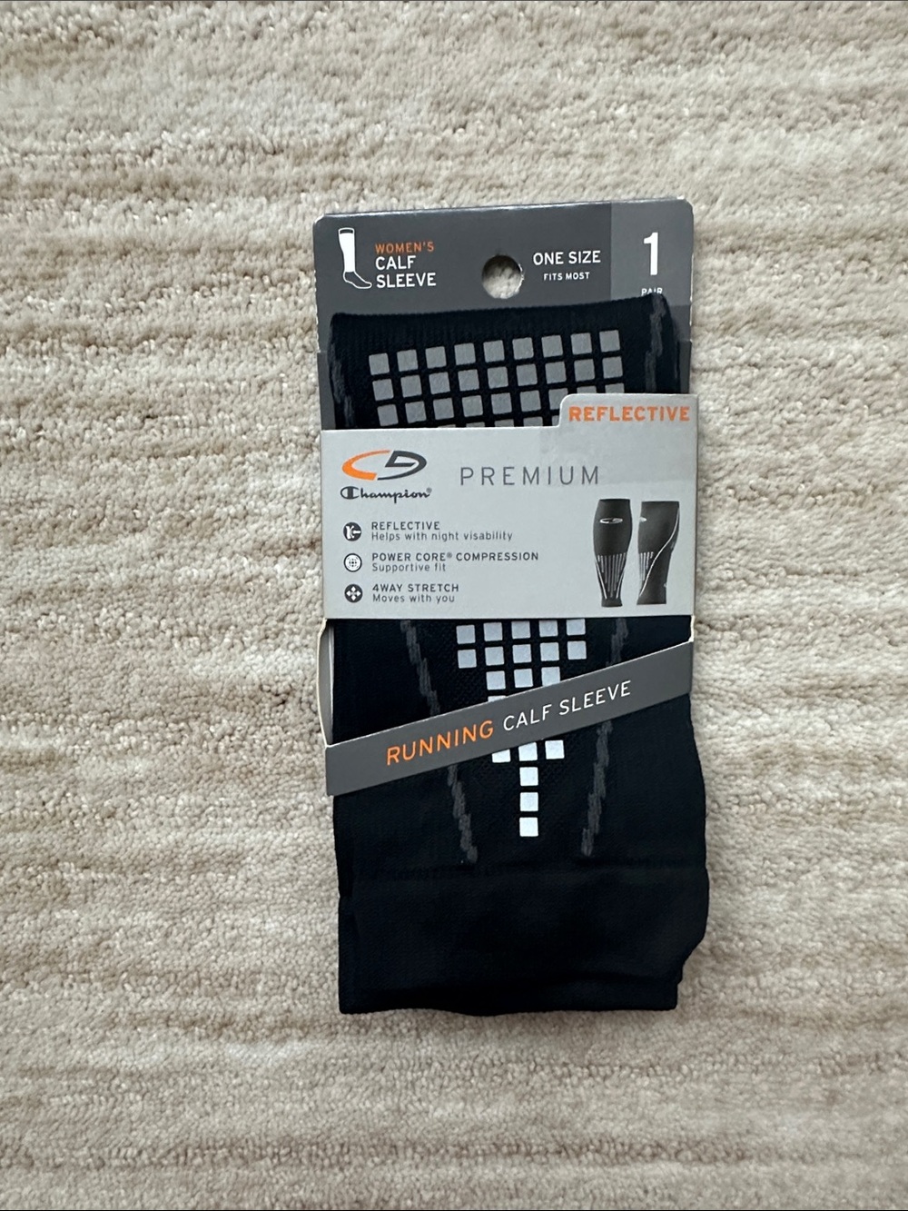Champion Premium Running Calf Sleeve Duo Dry Running Exercise Compression Black